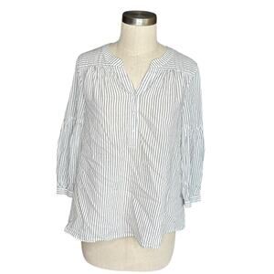 JOIE White Gray Striped Popover Blouse Women's Size Small Lightweight Knit Chic‎